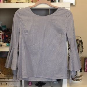 White Blouse with Navy Pin Stripes